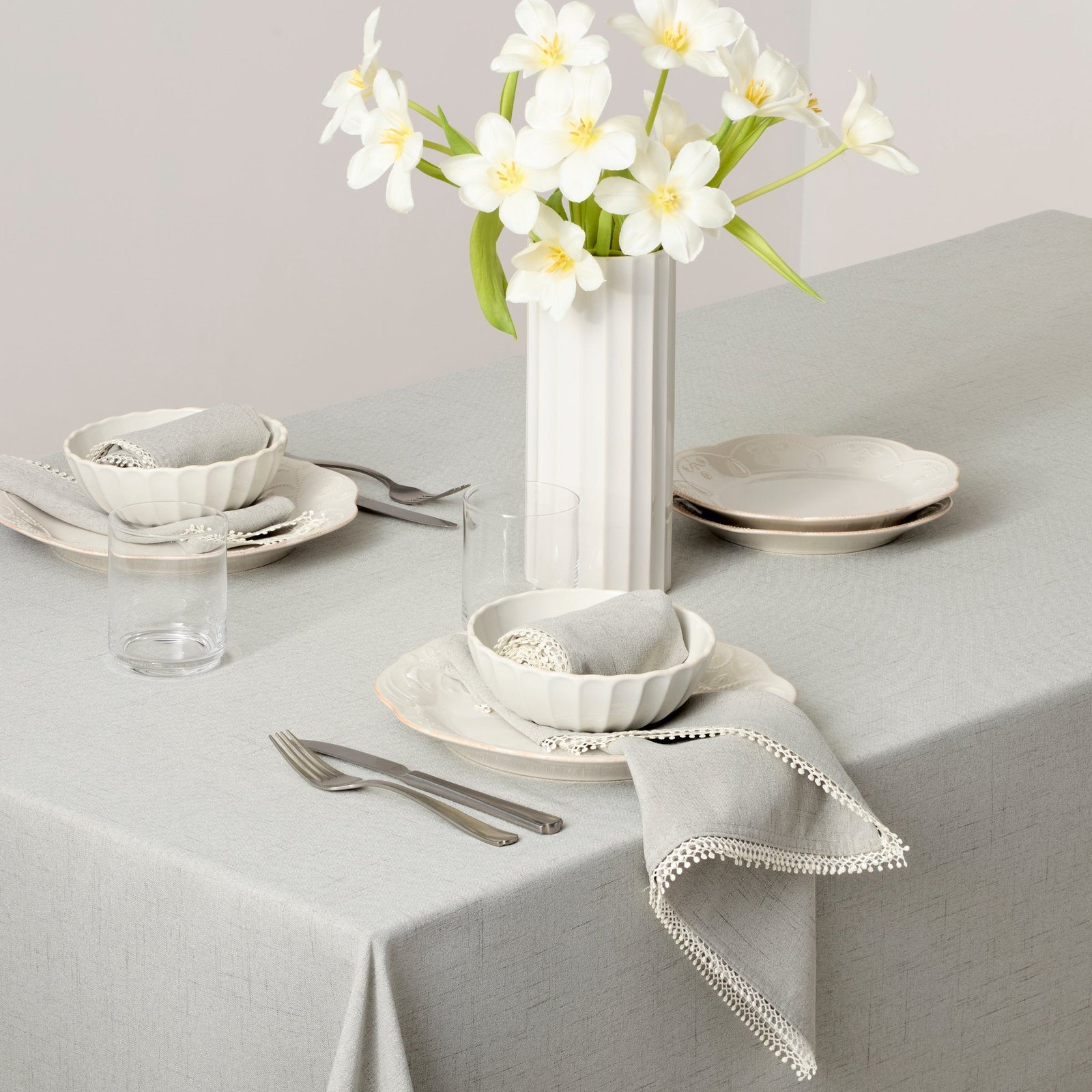 French Perle Dove Grey 60X84 Tablecloth - Image 4