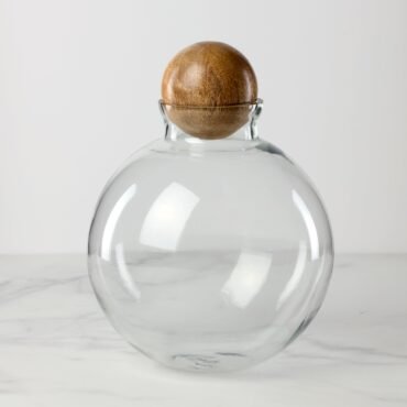 Brisbane Spherical Glass & Mango Wood Canister